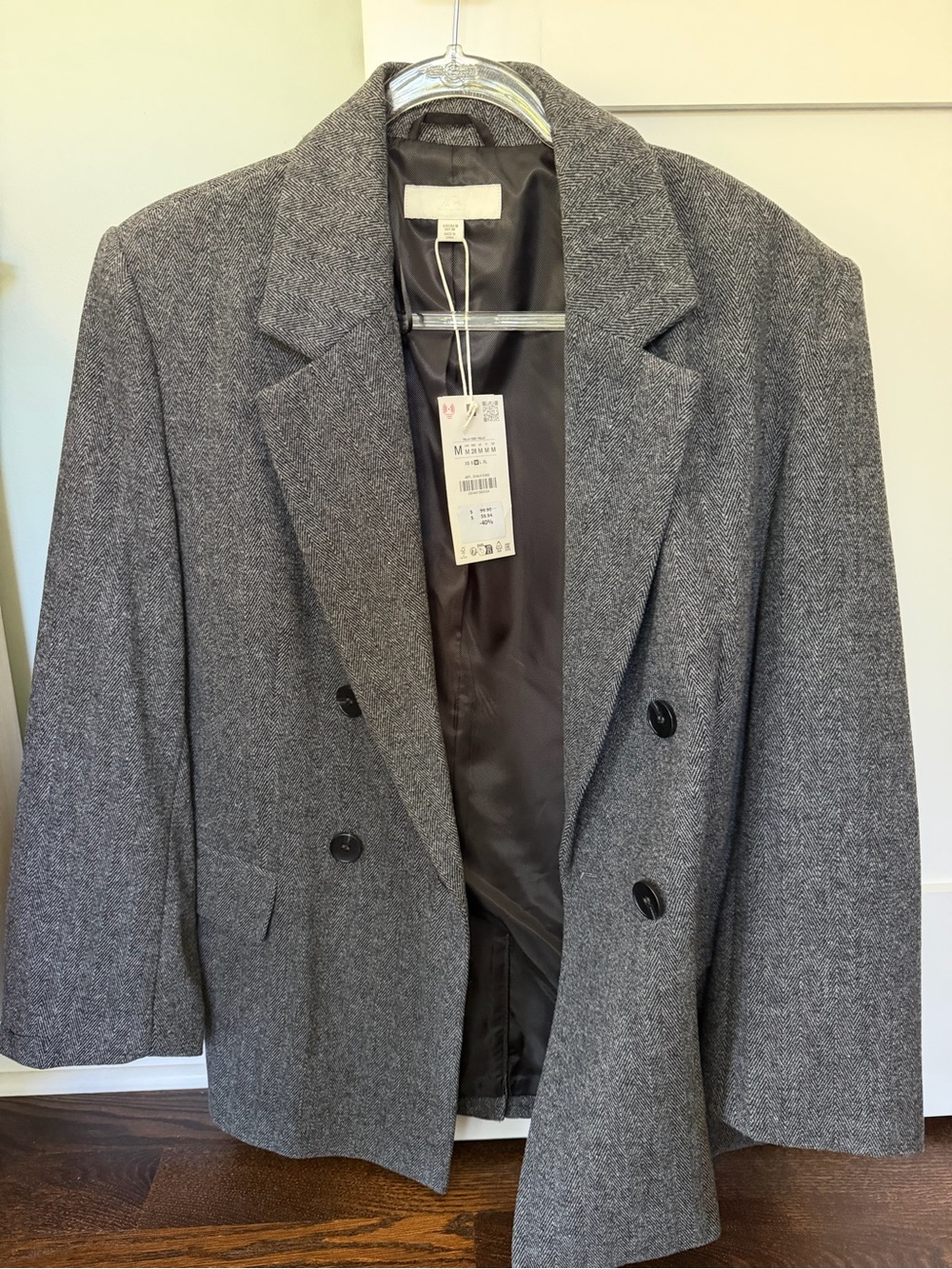 Zara Gray Double-Breasted Women’s Blazer Jacket (Oversized)